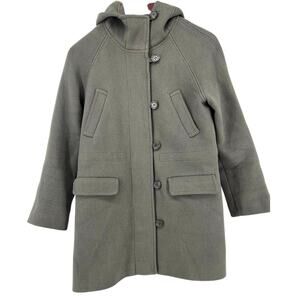 J. Crew Women’s 4P Stadium Cloth Nello Gori Green Wool Duffle‎ Pea Coat Hooded